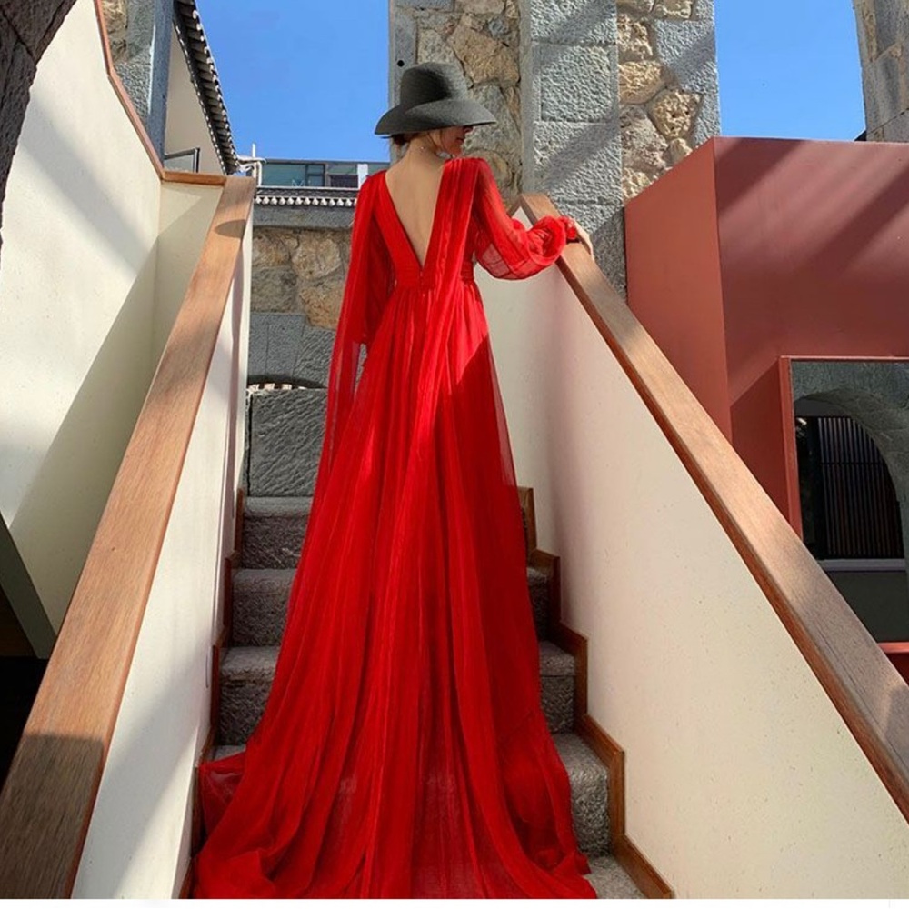 Vibrant Red Flowing Dress